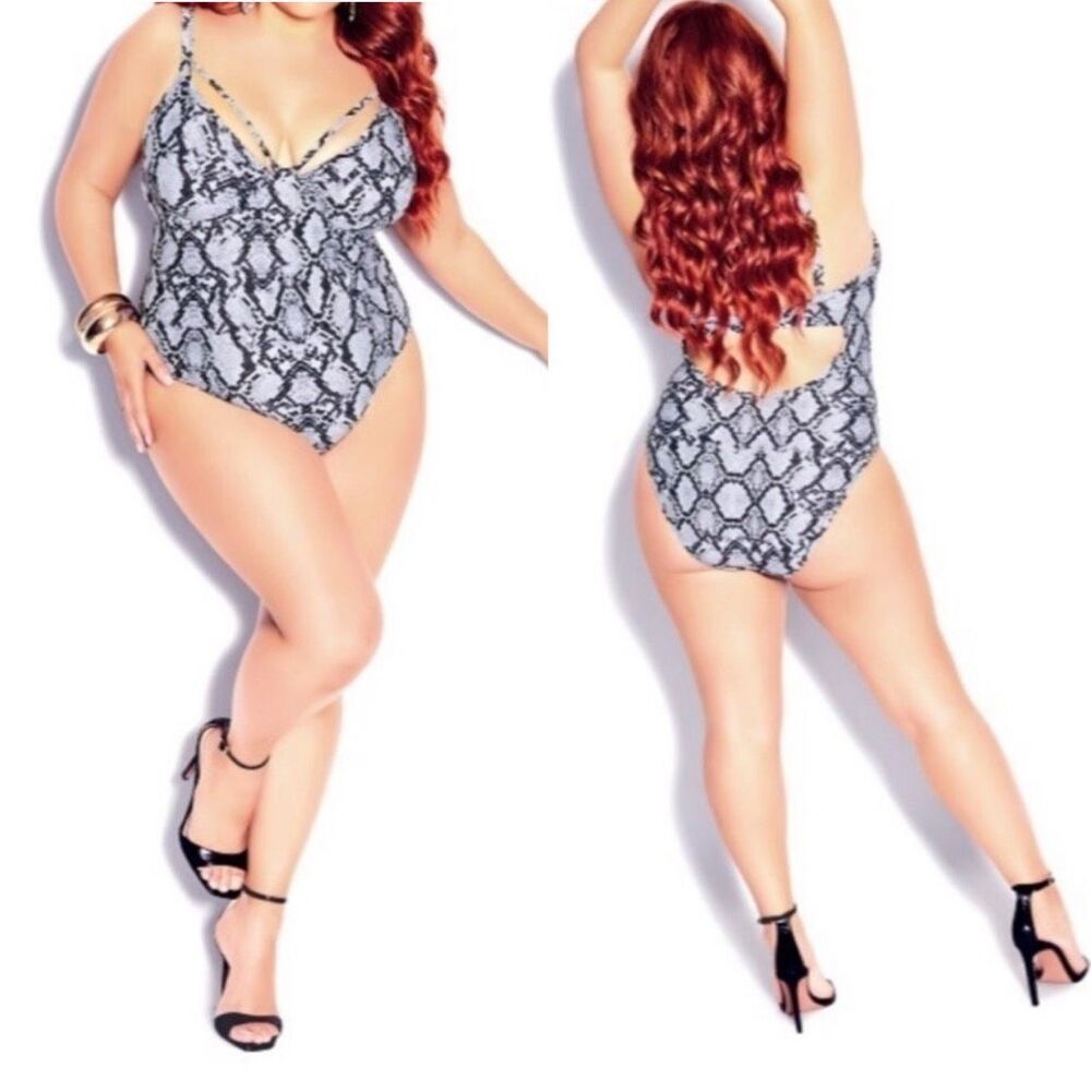 City Chic $109 CCX Greta Snake Print One Piece Swimsuit Plus Size 20 2X NEW